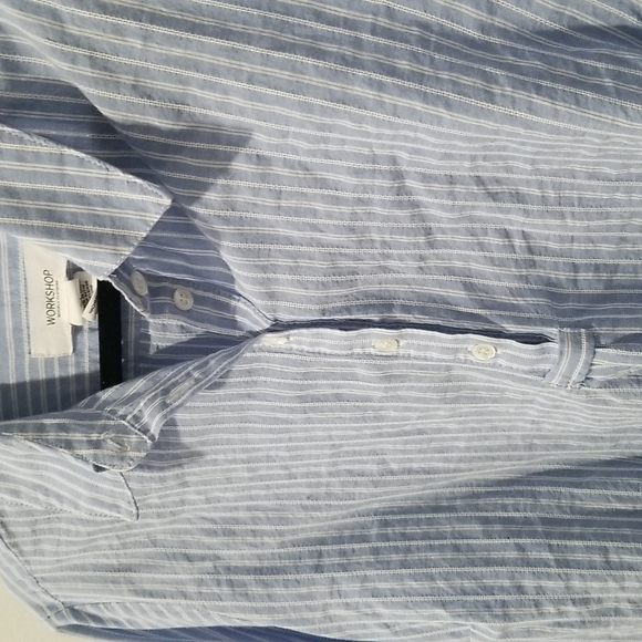 Blue Striped Cotton Button Down Blouse, 2X - Picture 5 of 6